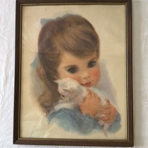 Antique   Downy Girl Original wall picture